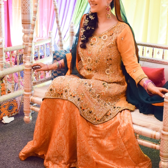 Indian Pakistani Bridal Mehndi Jamawar Lehenga Kameez Dress - Picture 7 of 8